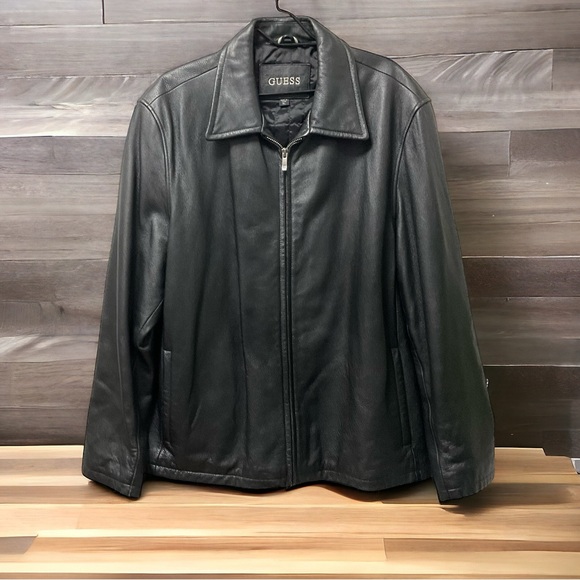 Guess Men’s Warm Quilt Lined Black Genuine Leather Zipper Jacket! - Picture 3 of 7